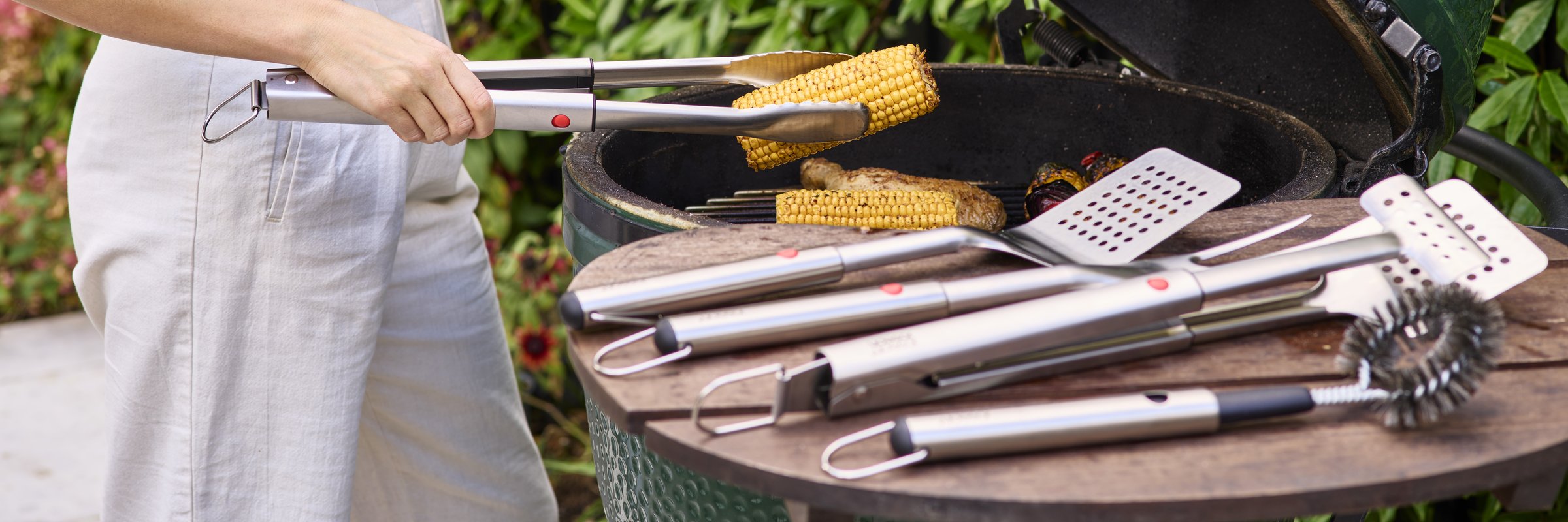 Joseph Joseph BBQ tools on a kamado grill